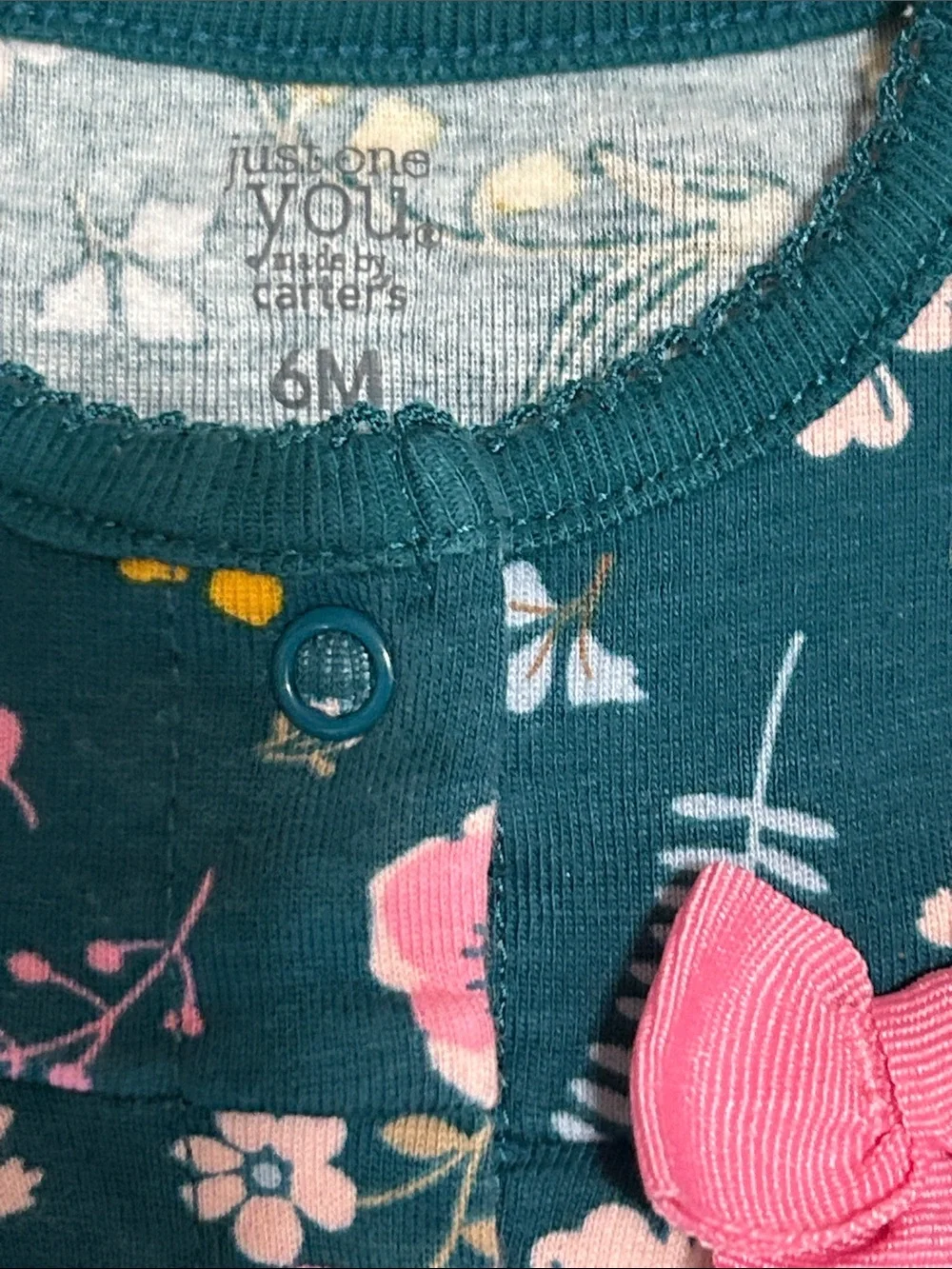 Carter's Teal Floral Footie One-Piece with Pink Accents